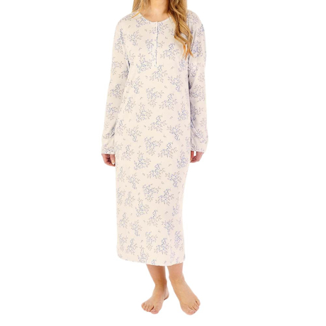 Bamboo Cotton Long Sleeve Buttoned Top 45 Inch Nightdress