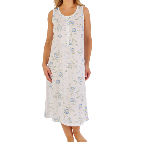 Blue Flower Sleeveless Cotton 44 Inch Nightdress ND1110