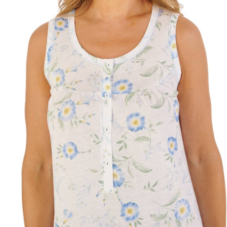 Blue Flower Sleeveless Cotton 44 Inch Nightdress ND1110