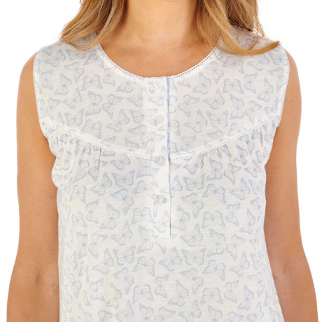 Slenderella Bamboo Butterfly Build Up Shoulder 42 Inch Nightdress Blue ND1120