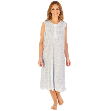 Slenderella Bamboo Butterfly Build Up Shoulder 42 Inch Nightdress Blue ND1120
