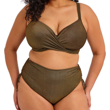 Elomi Swim Sunset Shimmer Underwired Plunge Bikini Top in Gold Rush ES803227 and Adjustable Bikini Briefs ES803273