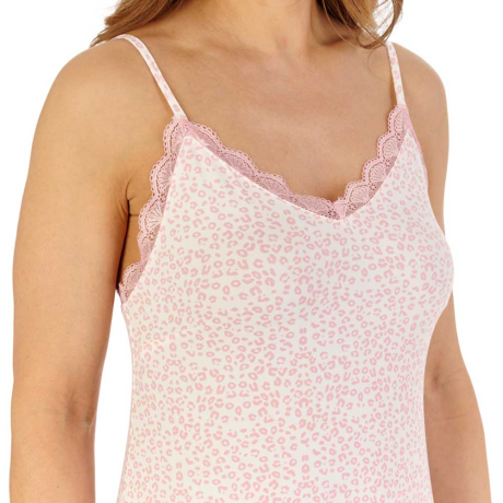 Slenderella Supersoft Leopard Print Spaghetti Strap 47 Inch Nightdress in Pink GL1705