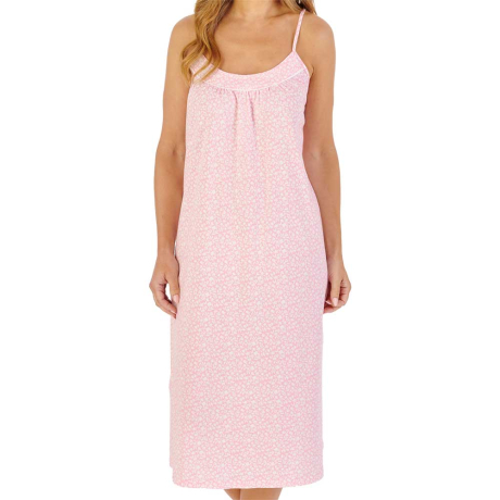 Slenderella Spring Petal Spaghetti Strap 44 Inch Cotton Nightdress in Pink ND1100