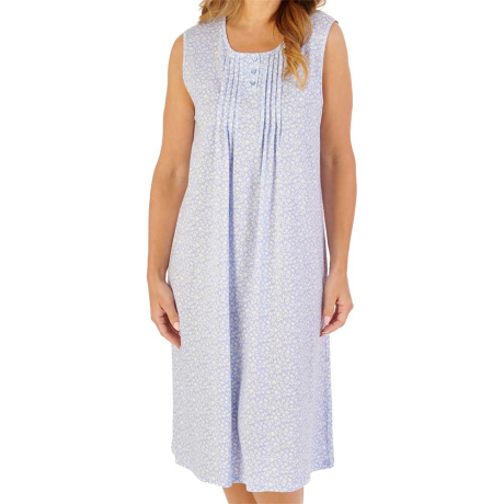 Slenderella Spring Petal Build Up Shoulder 42 Inch Cotton Nightdress in Blue ND1101
