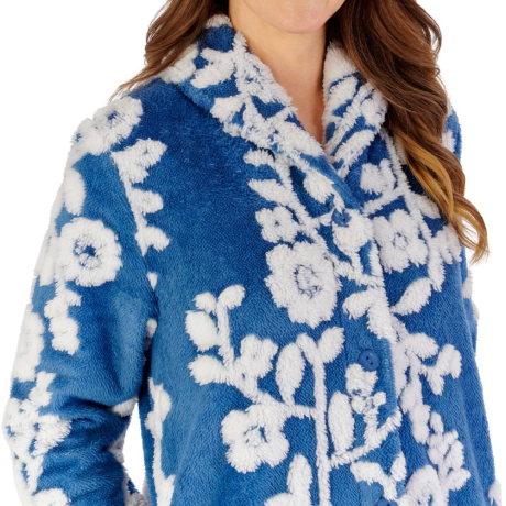 Slenderella Housecoat product in blue HCW2320- close up image