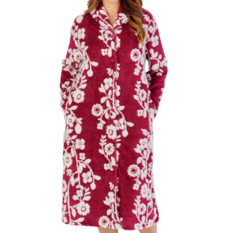 Slenderella Housecoat product in raspberry HCW2320- front view image