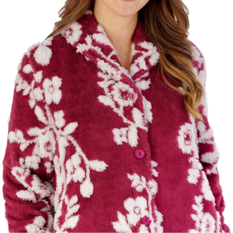 Slenderella Housecoat product in raspberry HCW2320- close up images 