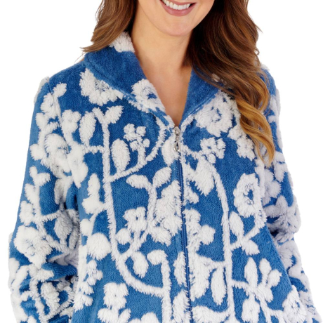 Slenderella Housecoat product in blue HCW2321- close up image