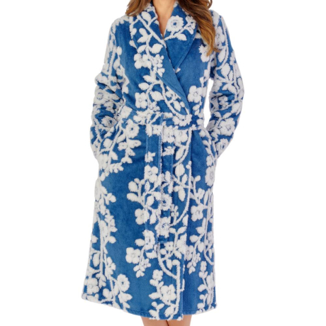Floral Fleece Shawl Collar 46 Inch Wrap Housecoat
