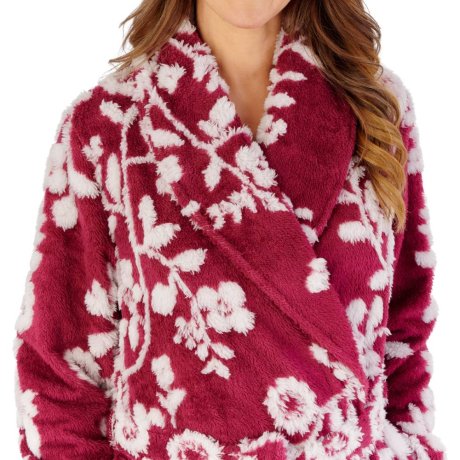 Slenderella Housecoat product in raspberry HCW2322- close up image
