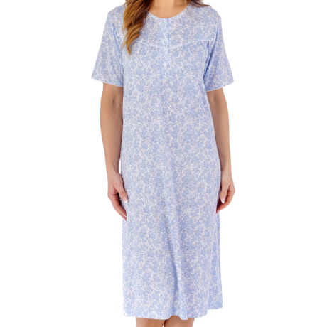 Floral Bloom Short Sleeve Button Top 42 Inch Bamboo Blend Nightdress