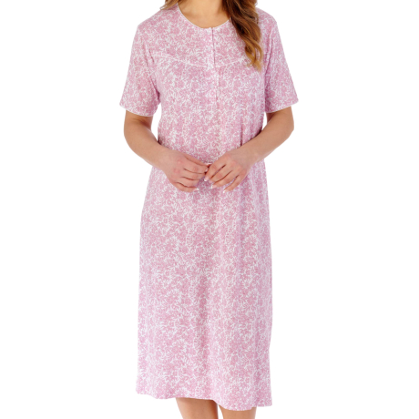 Floral Bloom Short Sleeve Button Top 42 Inch Bamboo Blend Nightdress