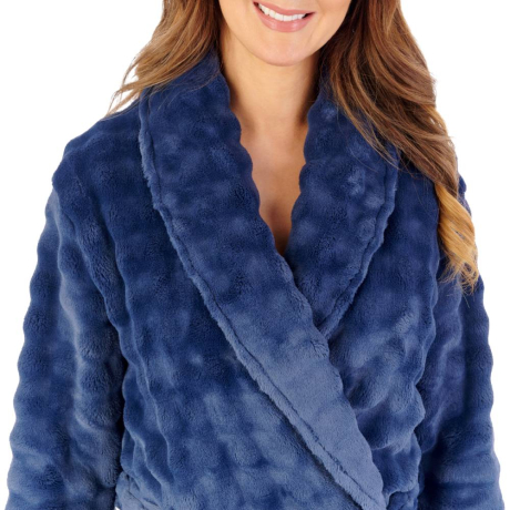Slenderella Housecoat product in navy HCW2303- close up image 