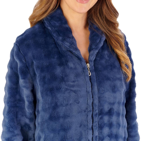 Slenderella Housecoat product in navy HCW2302- close up image