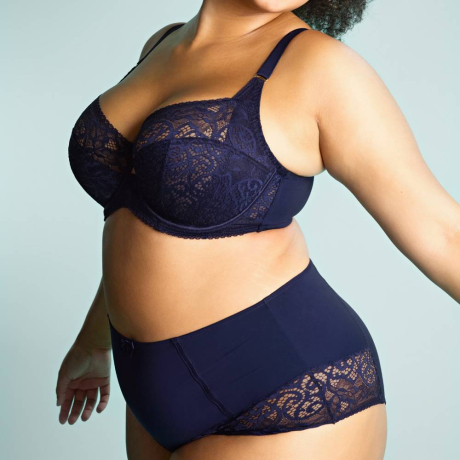 NAVY,Scupltresse,2026,9685, 9684,Estel Underwired Full Cup Bra and high waist briefs,side view