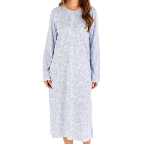 Floral Bloom Long Sleeve Button Top 45 Inch Bamboo Blend Nightdress