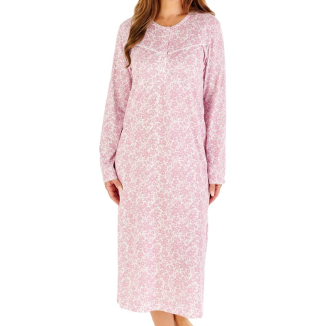 Floral Bloom Long Sleeve Button Top 45 Inch Bamboo Blend Nightdress